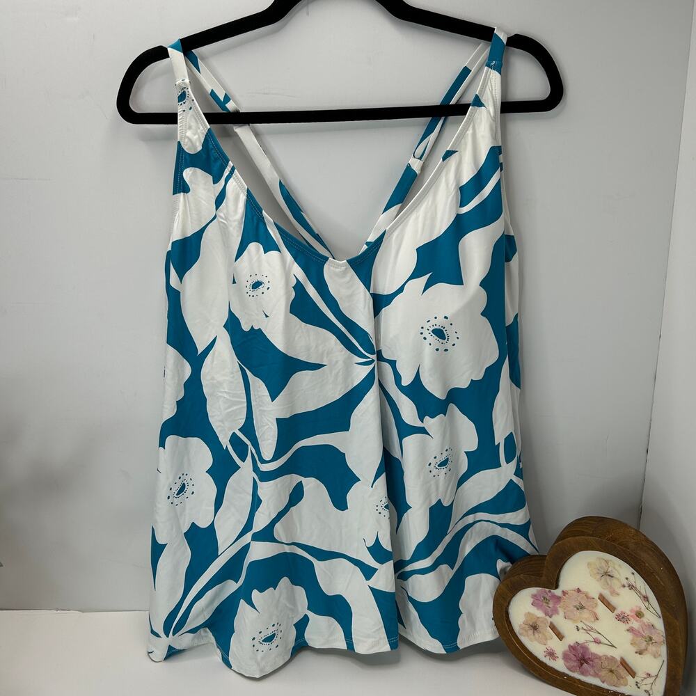 Anne Cole Multi Easy Triangle Tankini Swim Top Blue/White Women Plus Sz 24W NWT